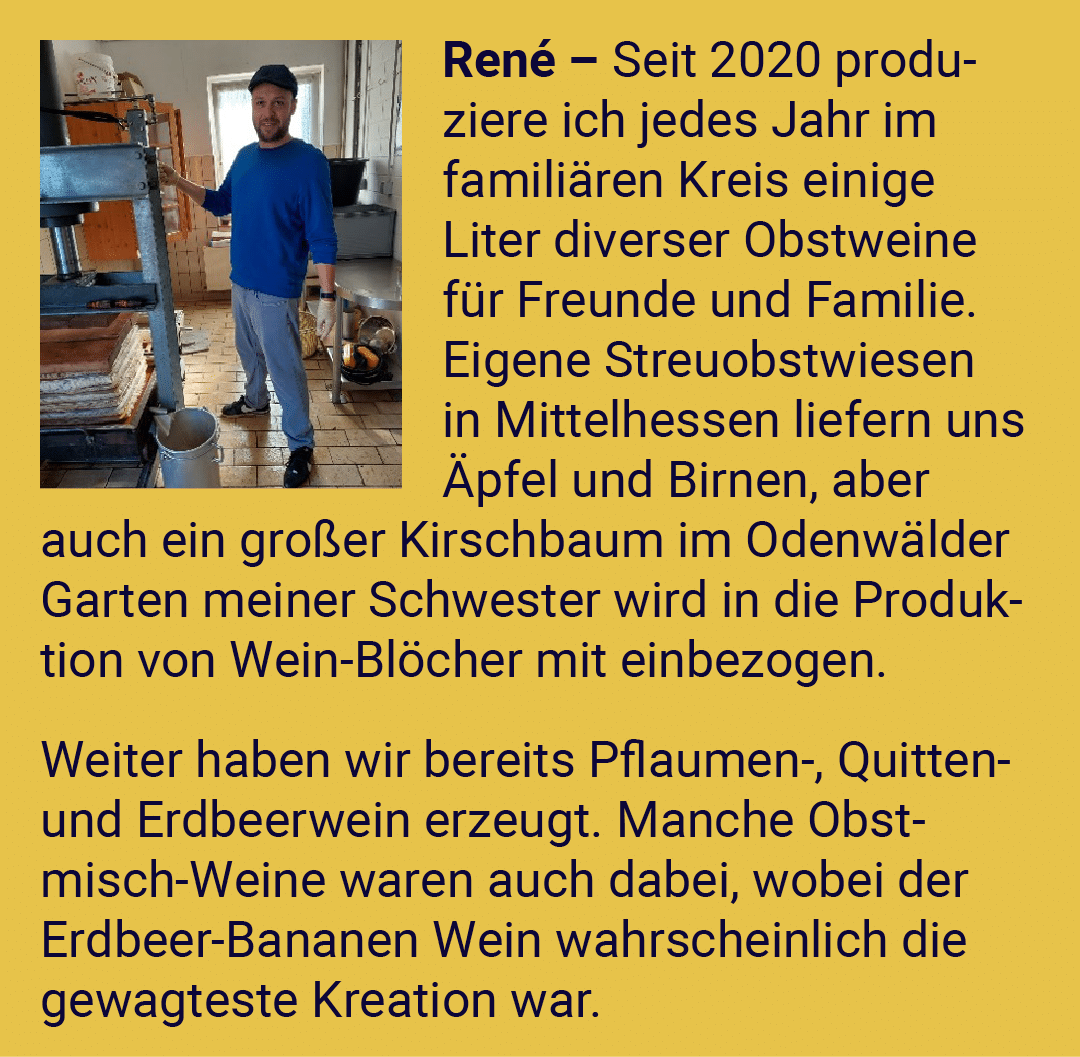 ￼Ren – Seit 2020 produ ziere ich jedes Jahr im famili ren Kreis einige Liter diverser Obstweine f r Freunde und Fami...