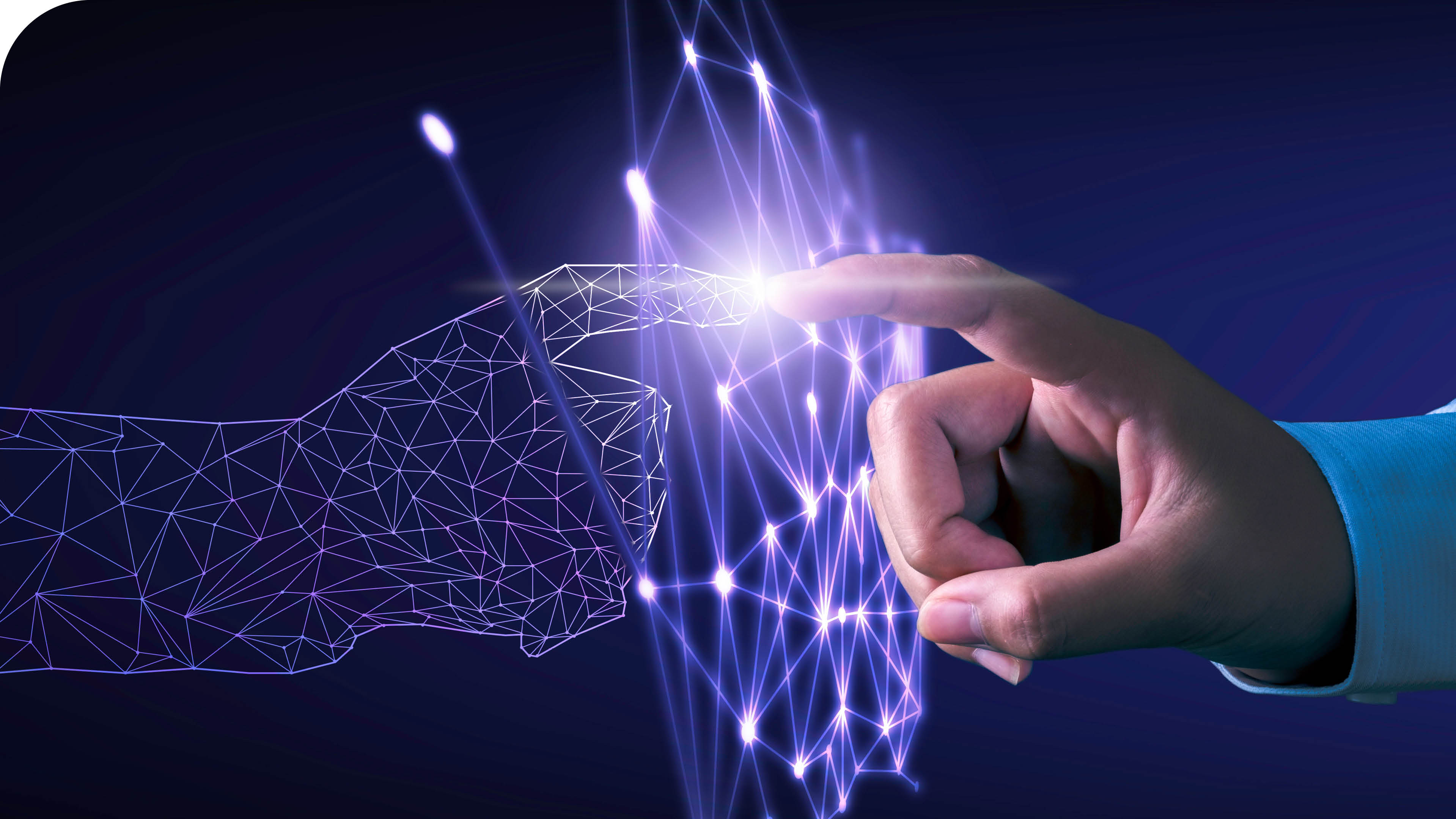 Hand touching modern interface digital transformation concept. Connection next generation technology and new era of innovation.